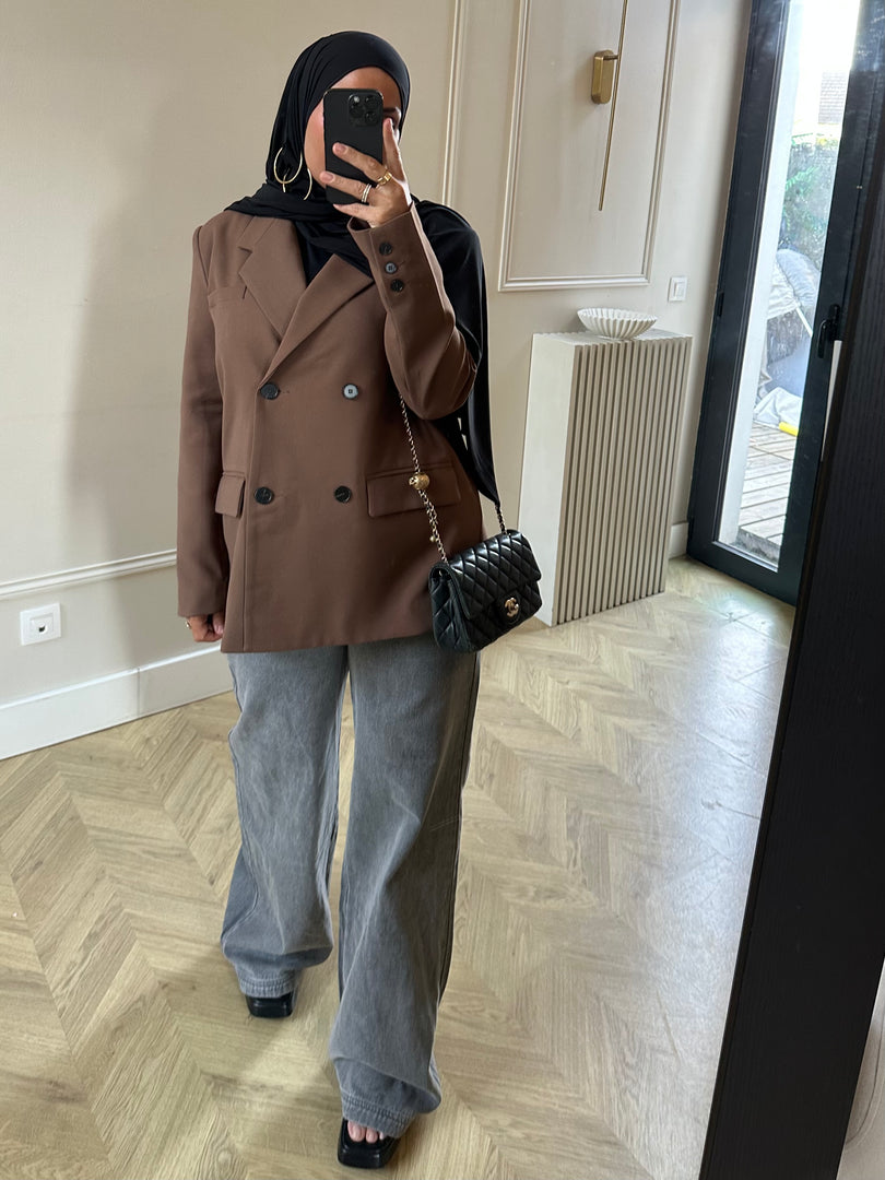 Jeans denim  gris coupe large , à cordon