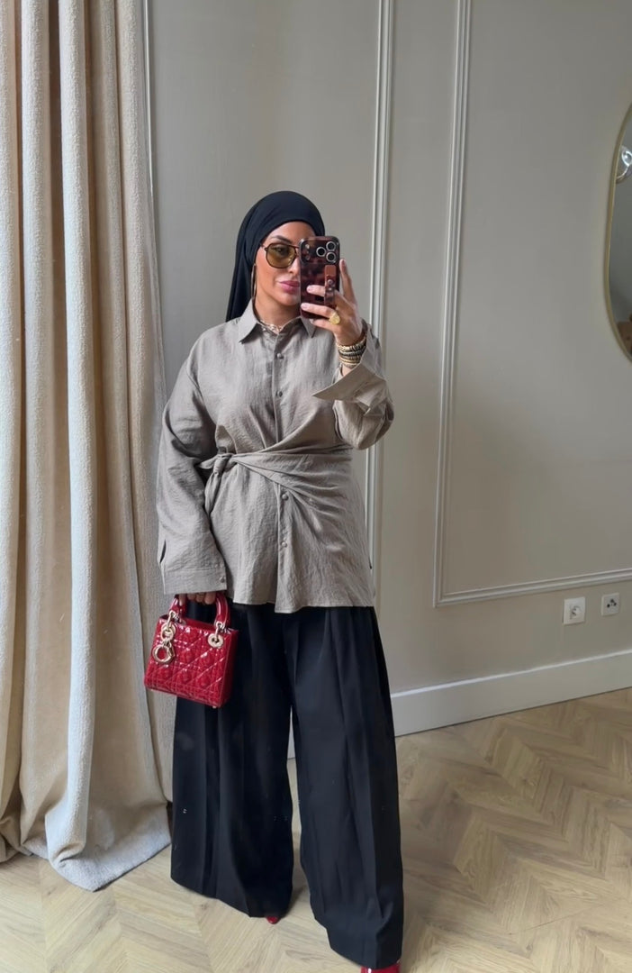 Chemise à Nouer Lin kaki