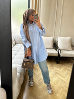 Charger l&#39;image dans la visionneuse de galerie, Chemise coton oversize bleu
