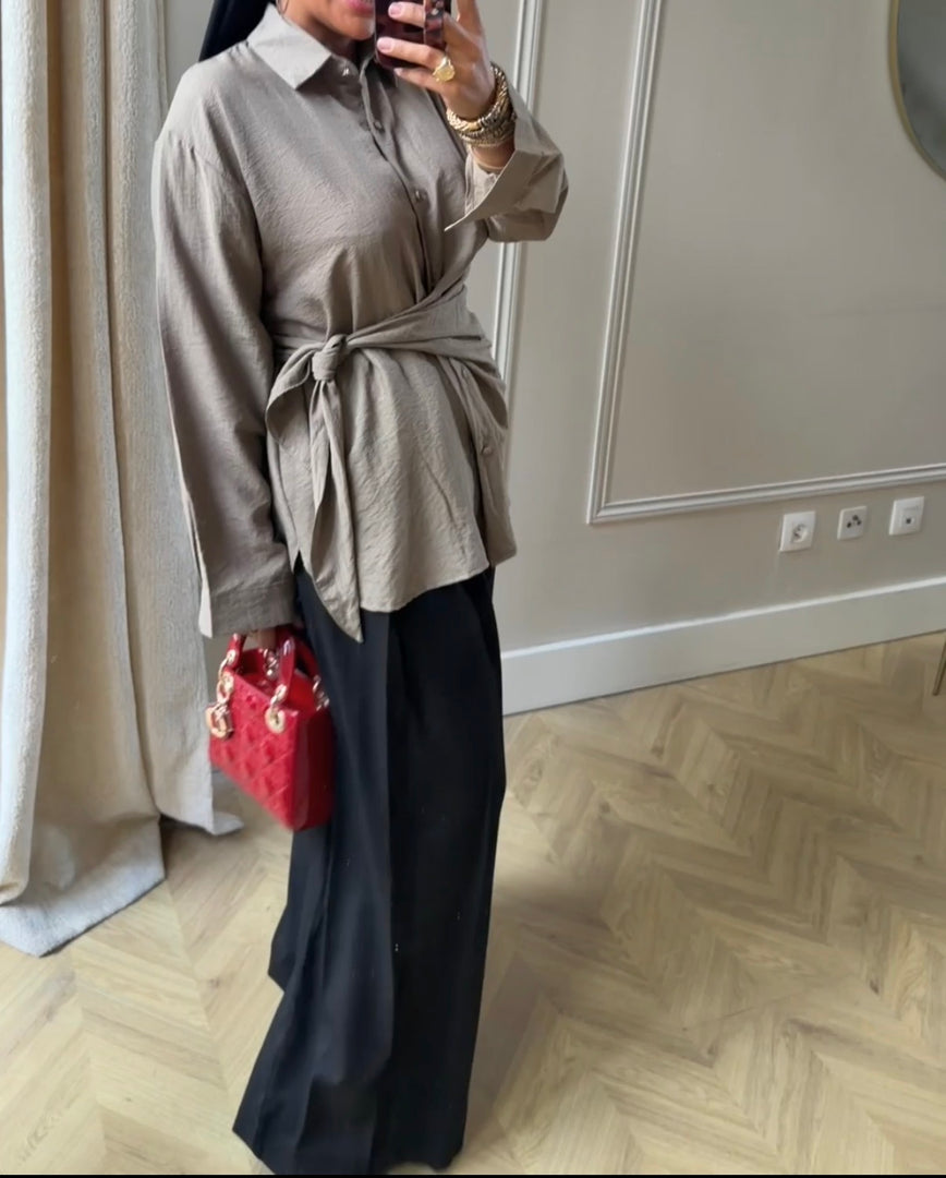 Chemise à Nouer Lin kaki