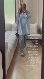 Chargez et lisez la vidéo dans la visionneuse Galerie, Chemise coton oversize bleu
